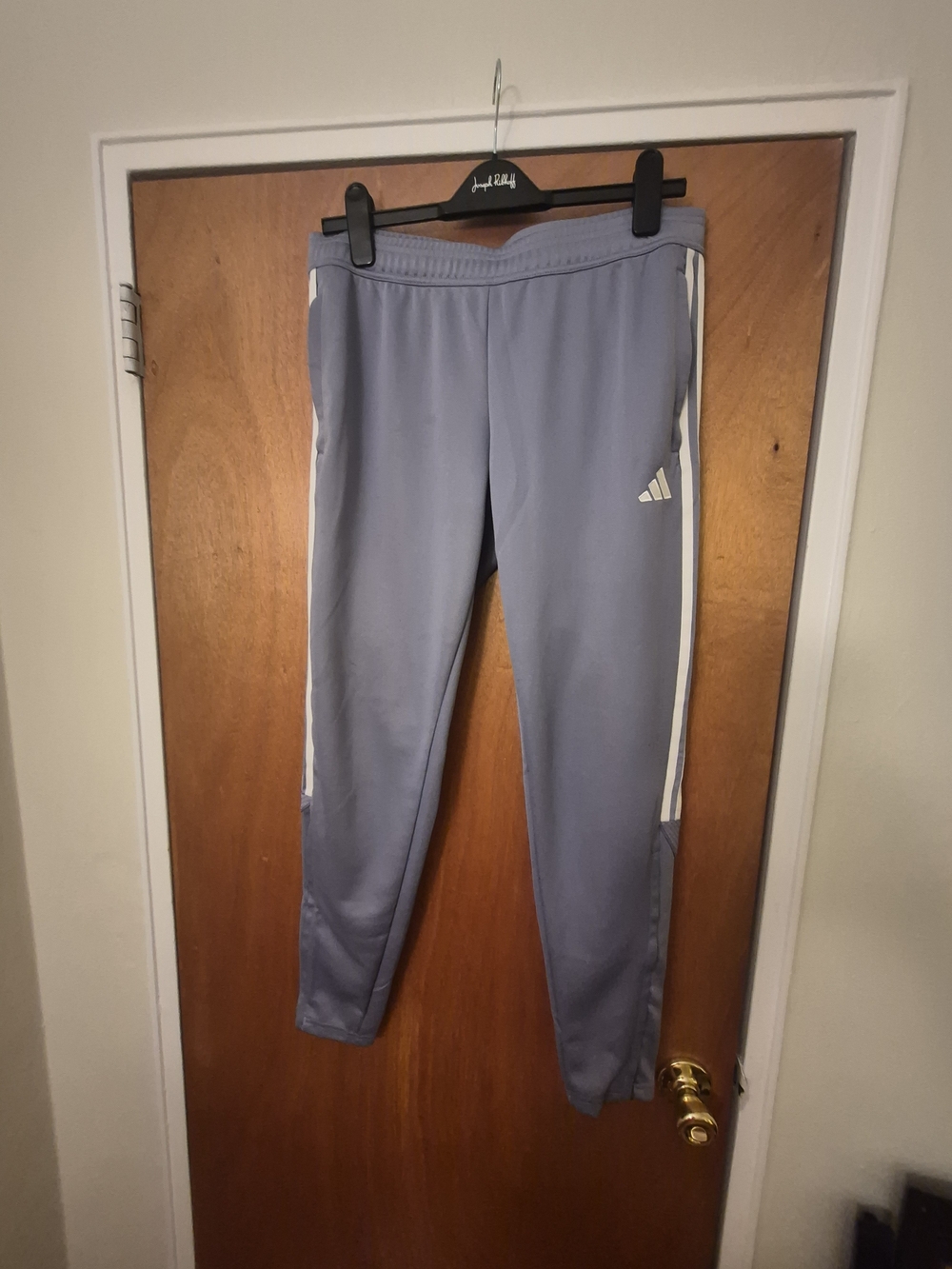 adidas Women's Light Blue Track Joggers with White Stripes SzL